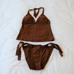 Esprit Brown Tankini with Lace Detail in Size M